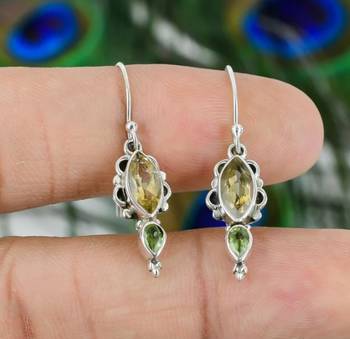 Peridot & citrine hook earrings | 925 sterling silver dangle earrings 2