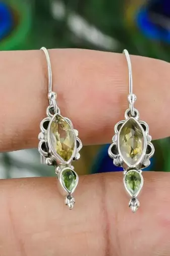 Peridot & citrine hook earrings | 925 sterling silver dangle earrings