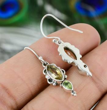 Peridot & citrine hook earrings | 925 sterling silver dangle earrings 3