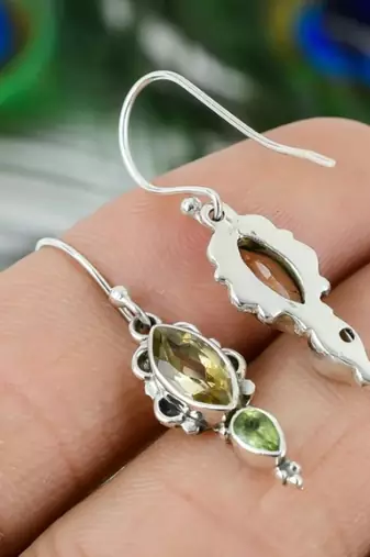 Peridot & citrine hook earrings | 925 sterling silver dangle earrings