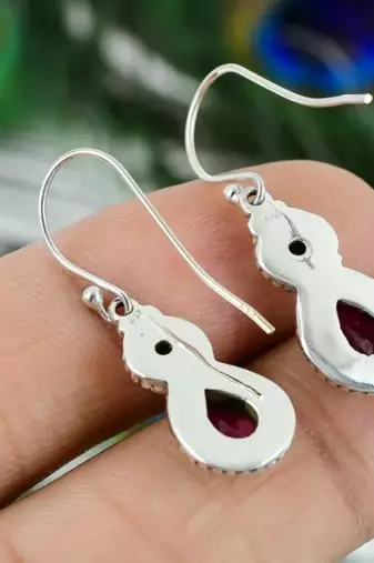 Peridot & ruby hook earrings | 925 sterling silver dangle earrings