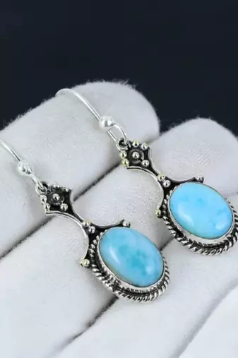 Larimar earring 925 sterling silver earrings real gemstone jewelry