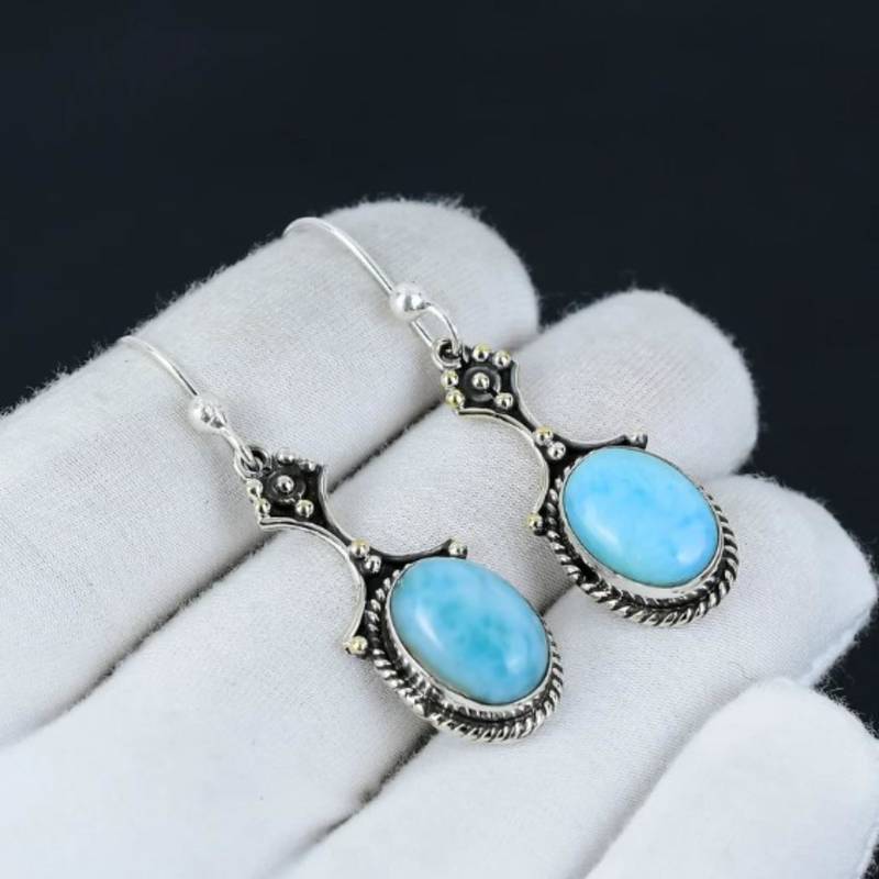 Larimar earring 925 sterling silver earrings real gemstone jewelry