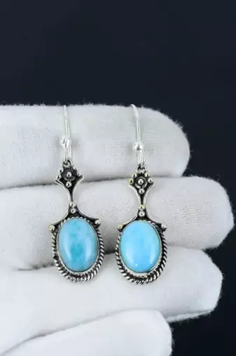 Larimar earring 925 sterling silver earrings real gemstone jewelry