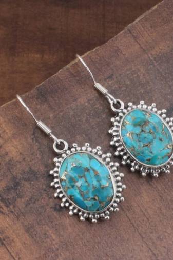 Turquoise hook earrings | 925 sterling silver dangle earrings