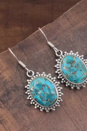 Turquoise hook earrings | 925 sterling silver dangle earrings