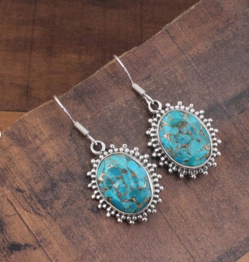 Turquoise hook earrings | 925 sterling silver dangle earrings