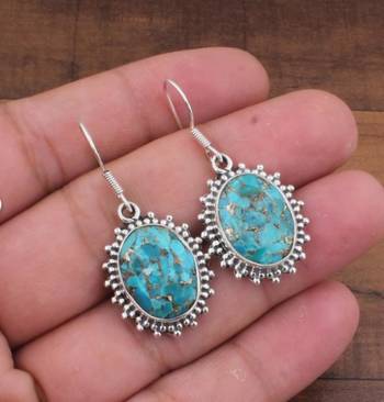 Turquoise hook earrings | 925 sterling silver dangle earrings 3