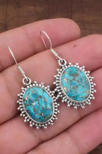 Turquoise hook earrings | 925 sterling silver dangle earrings