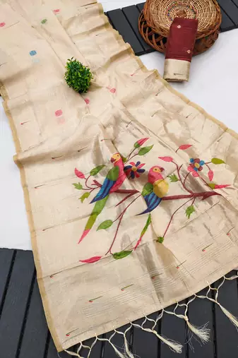 cream cotton meenakari weaving saree with classic detailing