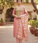 pink chanderi butti dress material for women