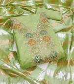 light green chanderi butti dress material for women