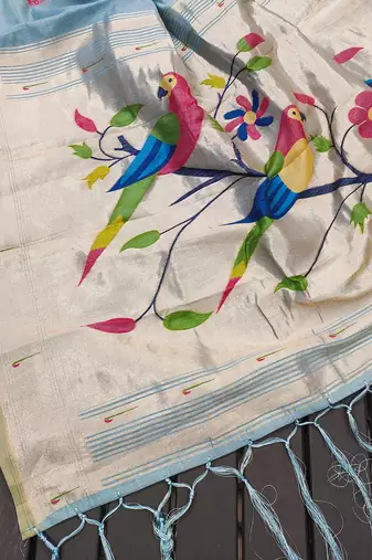 blue cotton meenakari weaving saree with classic detailing
