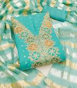 ea green unstitched chanderi butti dress material for women