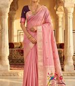 pink cotton meenakari weaving saree with classic detailing