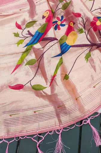 pink cotton meenakari weaving saree with classic detailing