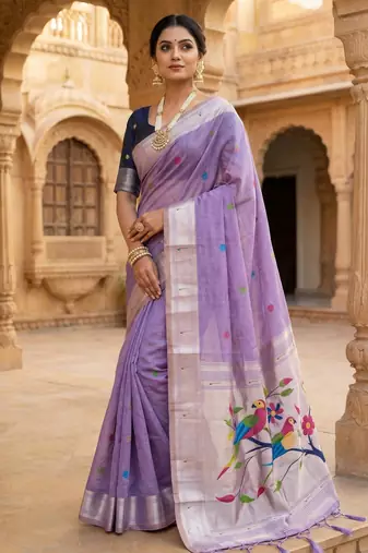 lavender cotton meenakari weaving saree with classic detailing