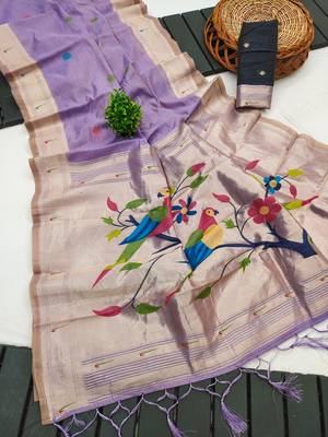 lavender cotton meenakari weaving saree with classic detailing 2