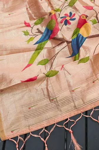 peach cotton meenakari weaving saree with classic detailing