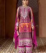 pink zari embroidered faux georgette kurta set with dupatta