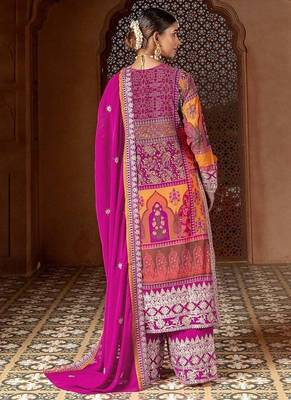 pink zari embroidered faux georgette kurta set with dupatta 2