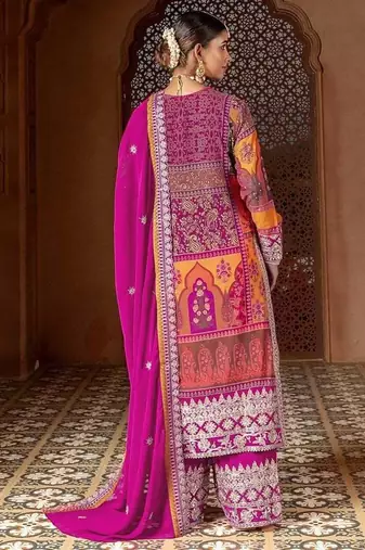 pink zari embroidered faux georgette kurta set with dupatta