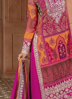 pink zari embroidered faux georgette kurta set with dupatta 3