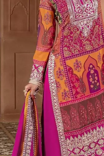 pink zari embroidered faux georgette kurta set with dupatta