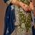 olive and dark blue faux georgette zari embroidered kurta set with dupatta