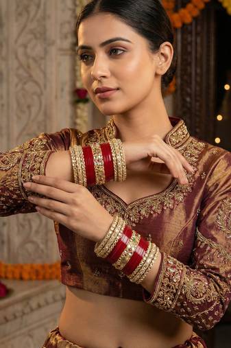 designer punjabi bridal chuda with elephant kundan work