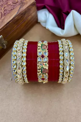 designer punjabi bridal chuda with elephant kundan work