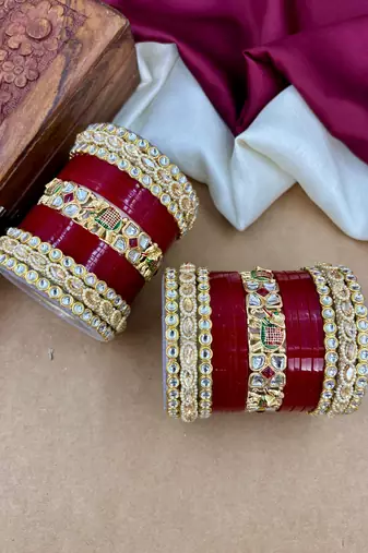 designer punjabi bridal chuda with elephant kundan work