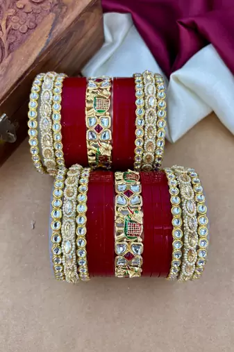 designer punjabi bridal chuda with elephant kundan work