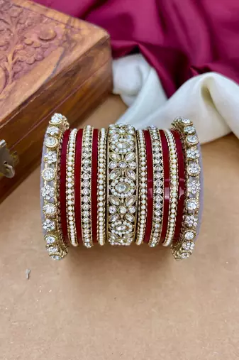traditional bridal punjabi chuda with antique kundan work