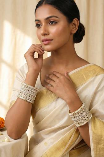 Pearl kundan bangles set