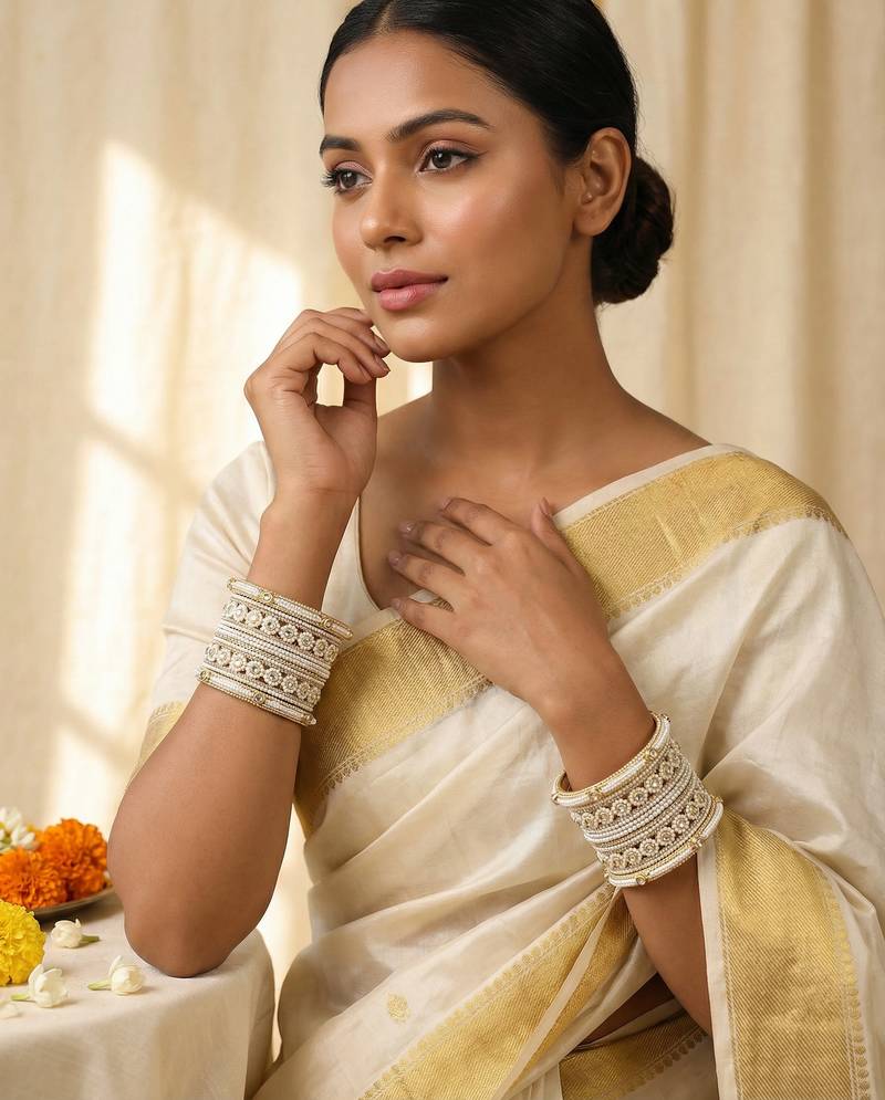 Pearl kundan bangles set