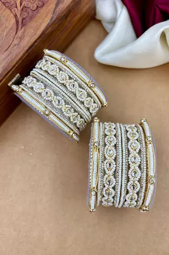 graceful pearl kundan bangles set for festive wear