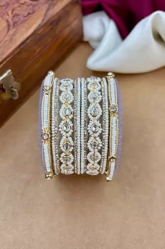 graceful pearl kundan bangles set for festive wear