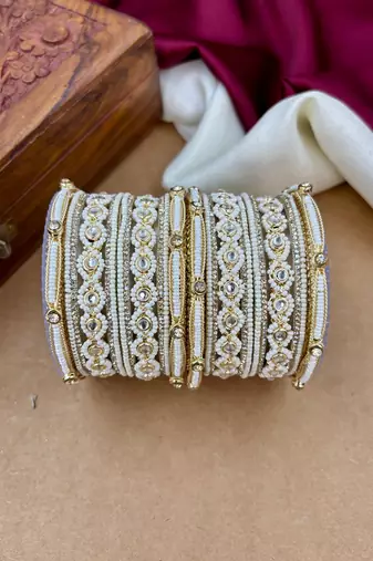 graceful pearl kundan bangles set for festive wear