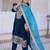 Teal blue velvet embroidered top pant and dupatta