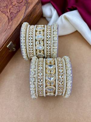 elegant bridal pearl kundan bangles set for wedding look 4