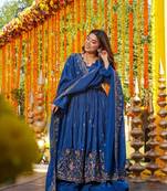 Blue silk embroidered Anarkali suit