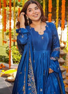 Blue silk embroidered Anarkali suit 4