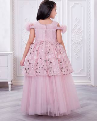 onion pink net long dress with sequins and flowers 2