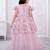 onion pink net long dress with sequins and flowers