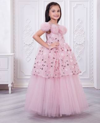 onion pink net long dress with sequins and flowers 3