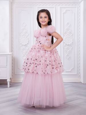 onion pink net long dress with sequins and flowers 4