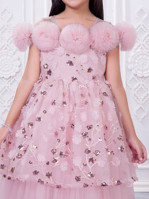 onion pink net long dress with sequins and flowers 5