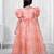 orange satin long dress with floral printed work