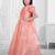 orange satin long dress with floral printed work